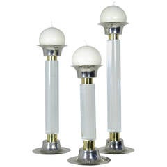 Vintage Modern Lucite, Chrome and Brass Candlesticks, Circa 1970s