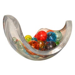 Large Lucite Bowl with Glass Ball Collection