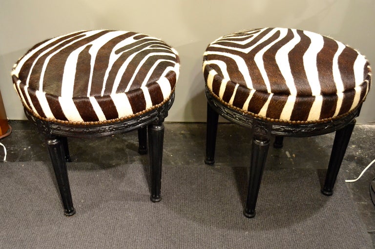 Pair of Stools w/ Zebra Print Cow Hide Covers