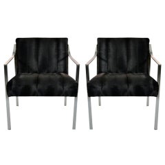 Pair of Chrome Arm Chairs w/ Faux Fur Covers