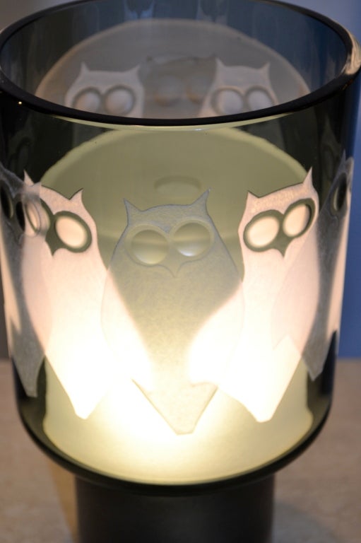 Swedish Kosta Owl Lamp