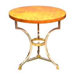 Chrome and Brass Neo-Classical Table w/ Burled Wood Top