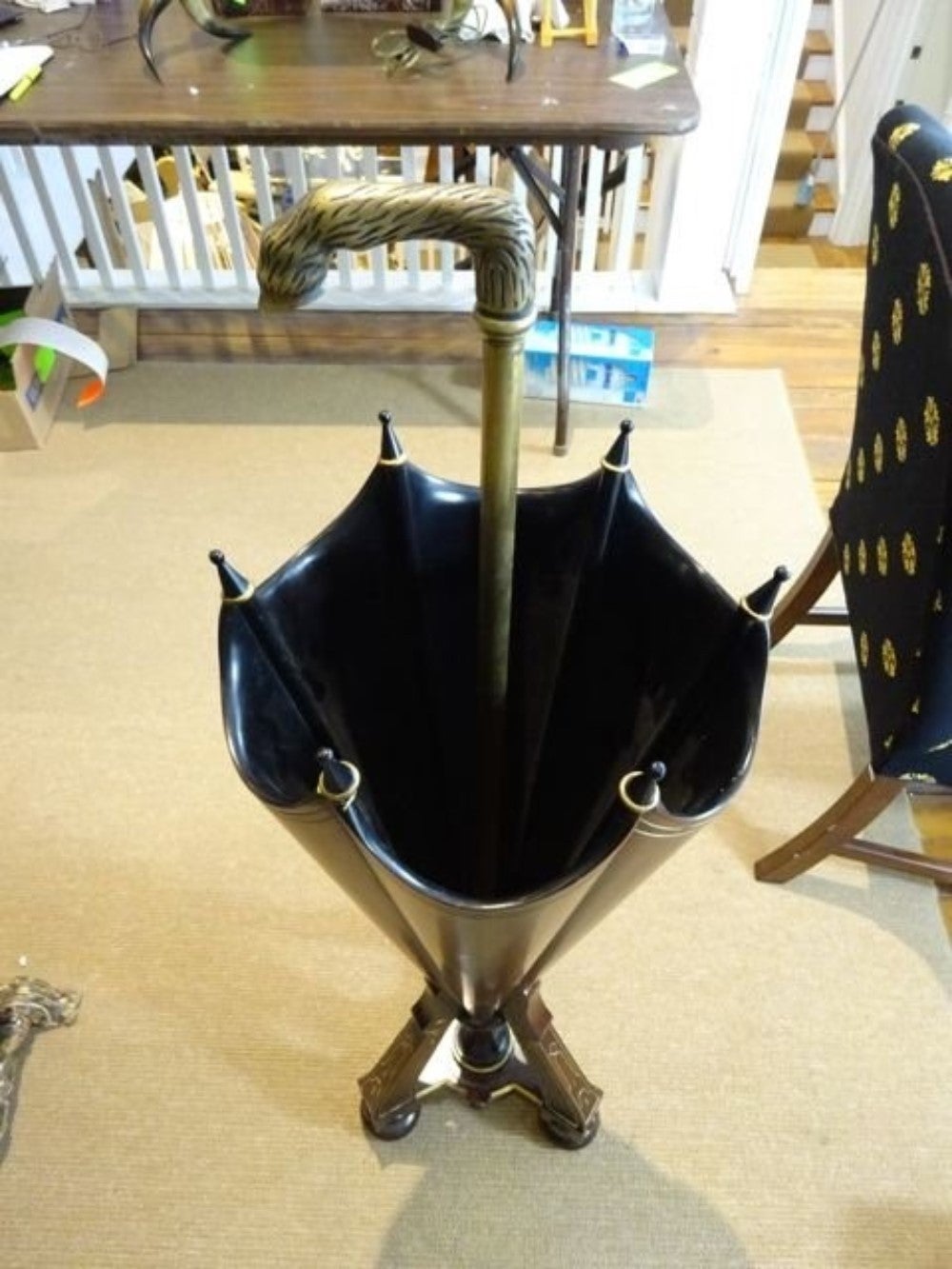 Victorian Style Umbrella Stand Mahogany & Brass In Good Condition In Oaks, PA