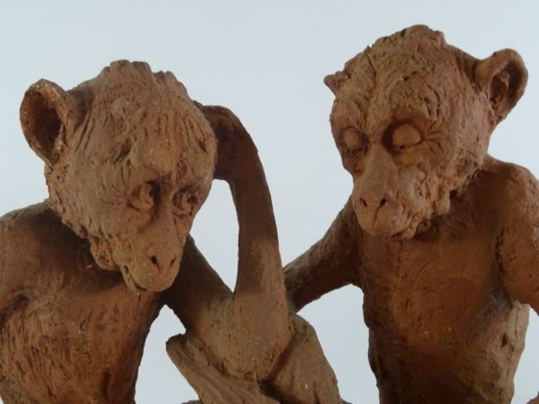 Darwin's Monkeys terracotta sculpture from Life Magazine 1897. Inscribed with 
