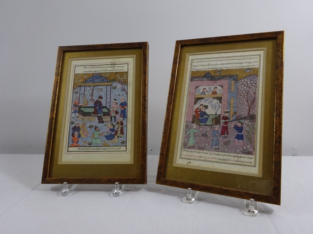 Two Islamic Illuminated Manuscripts. Each one in custom double glazed frames, enables to view front and back. Manuscripts 6