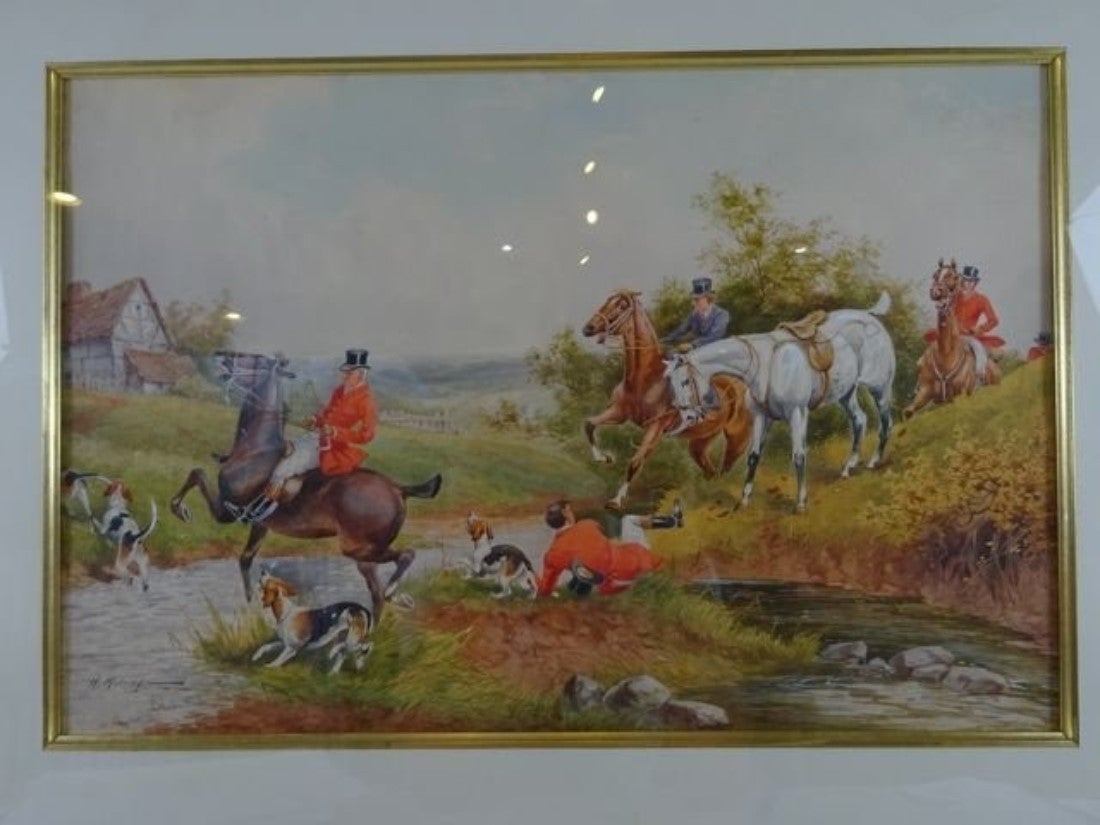 H. Murray (XIX-XX) watercolor of a fox hunting scene. Framed in a later frame, 11