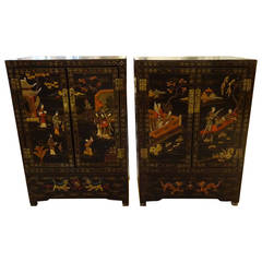 Pair of Chinese Lacquer and Hardstone Cabinets