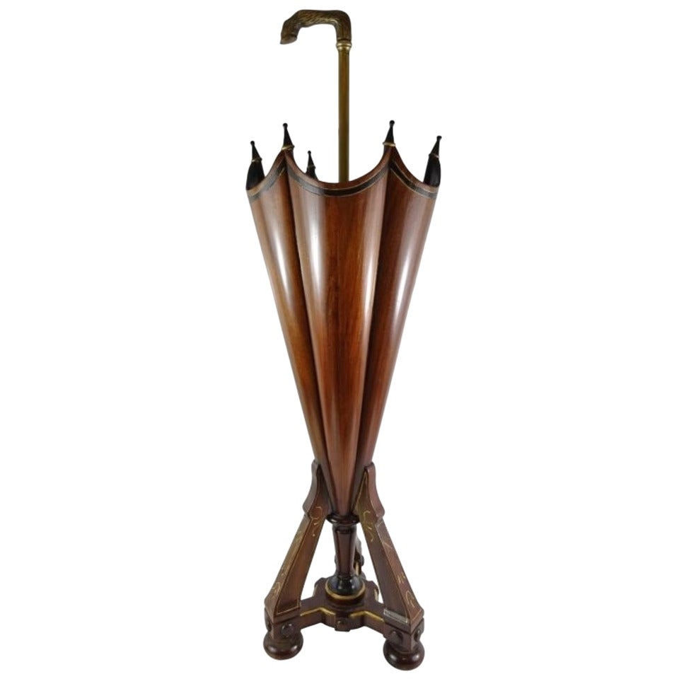 Victorian Style Umbrella Stand Mahogany & Brass