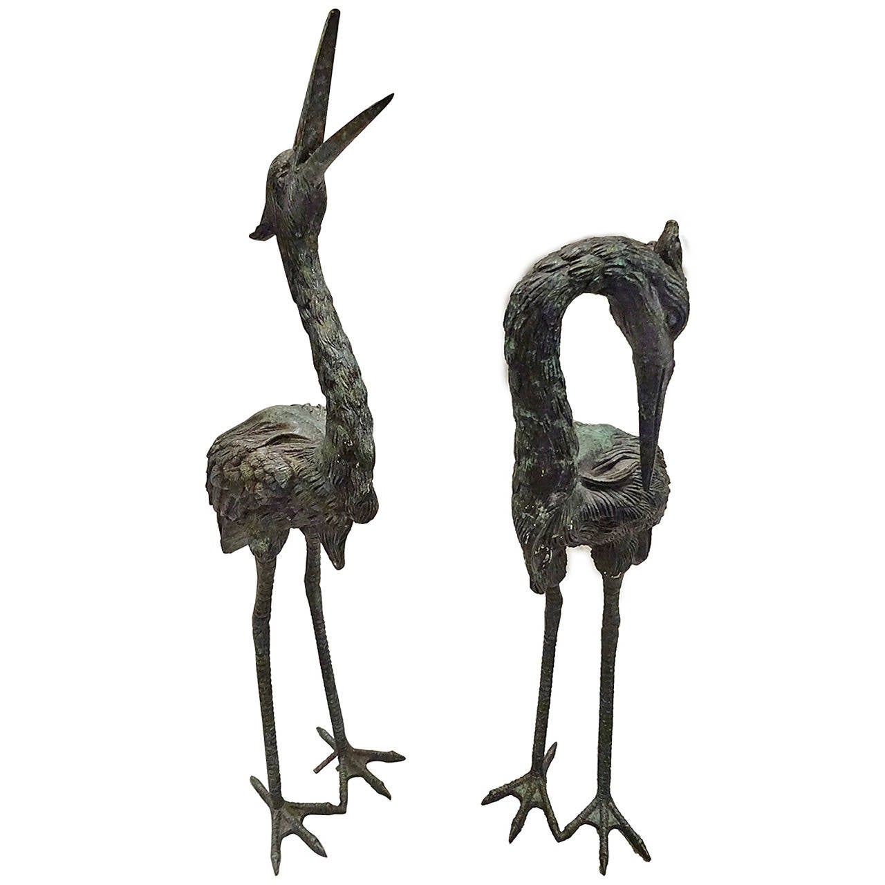 Pair of Bronze Heron Statues at 1stDibs