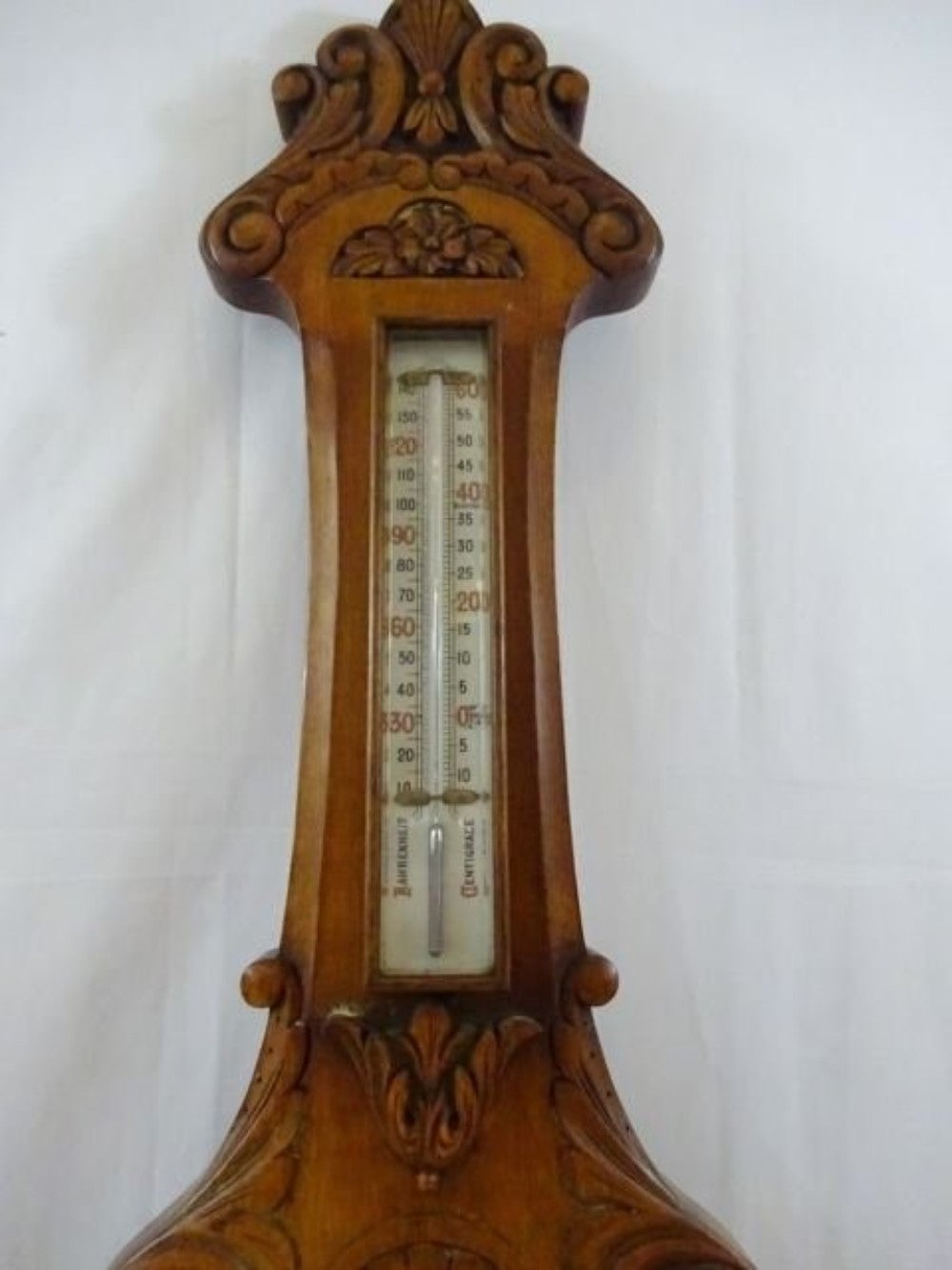 Late Victorian English Carved Oak Barometer