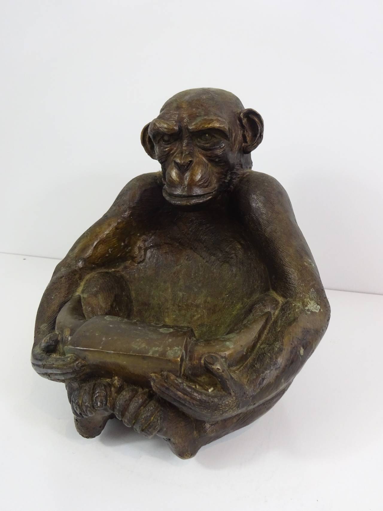 Figural Bronze Monkey Bowl, realisitcally cast and chased