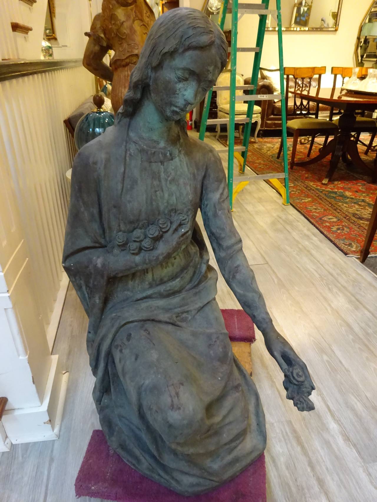 Life Size Verdigris Bronze Garden Seated Figure