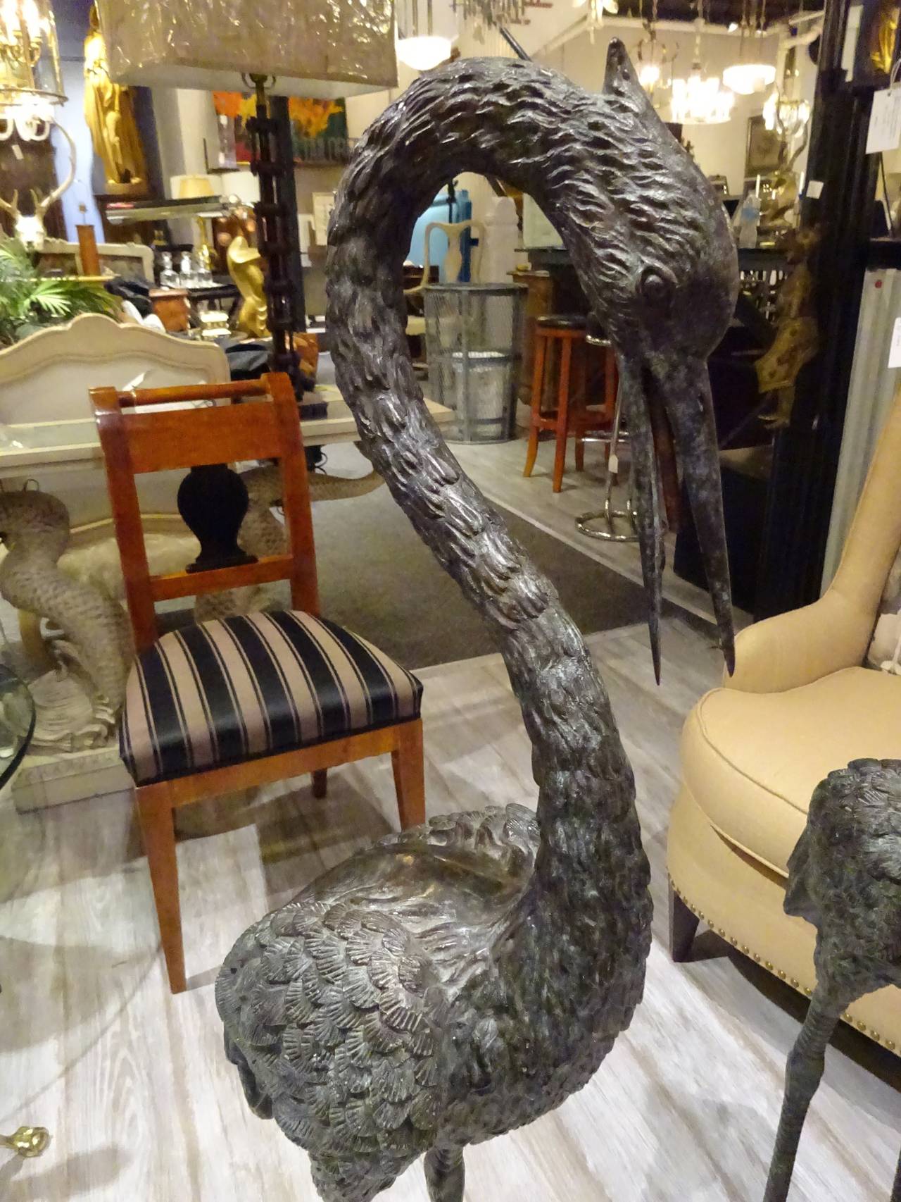 American Pair of Bronze Heron Statues