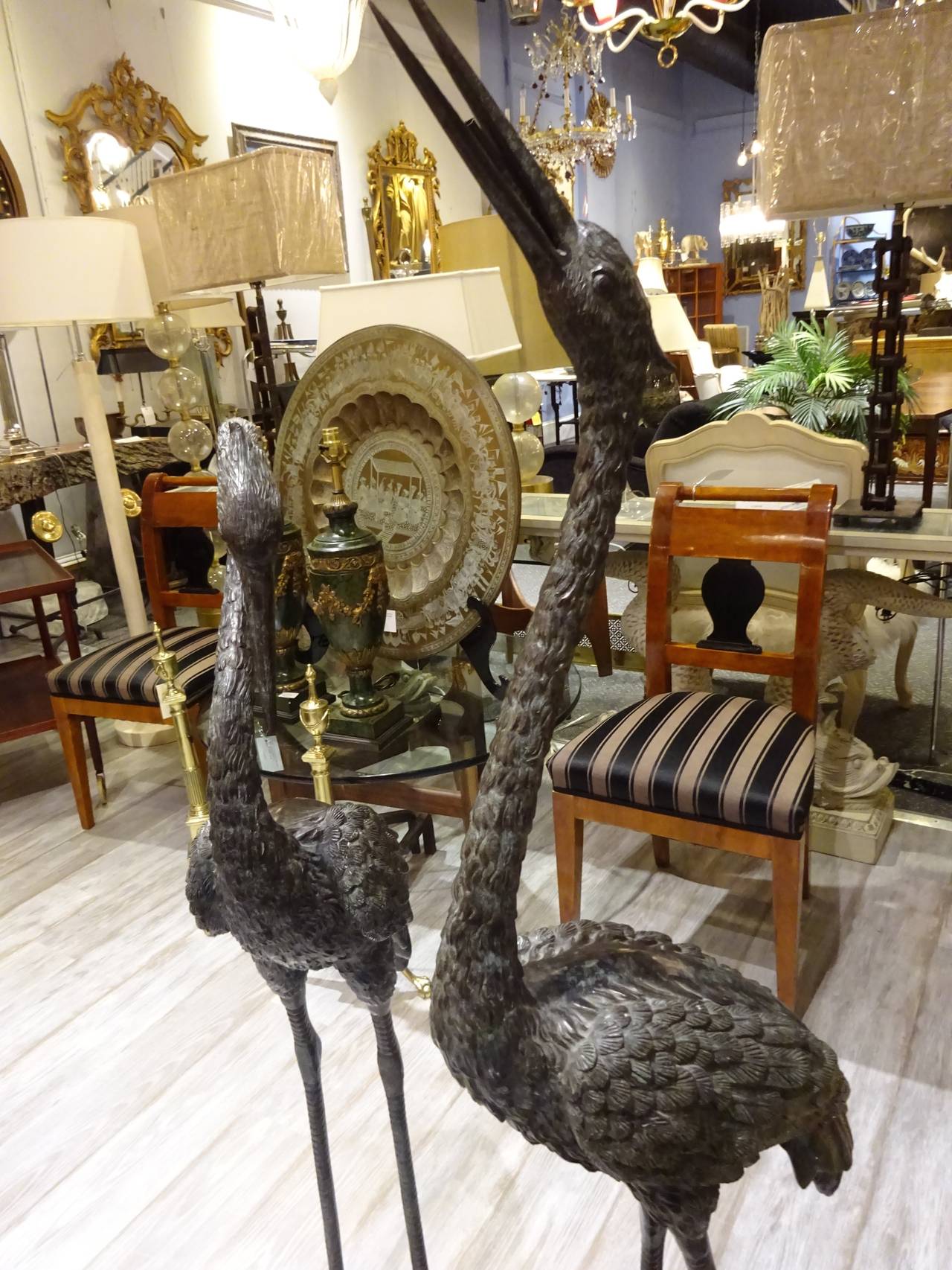 Pair of Bronze Heron Statues In Excellent Condition In Oaks, PA