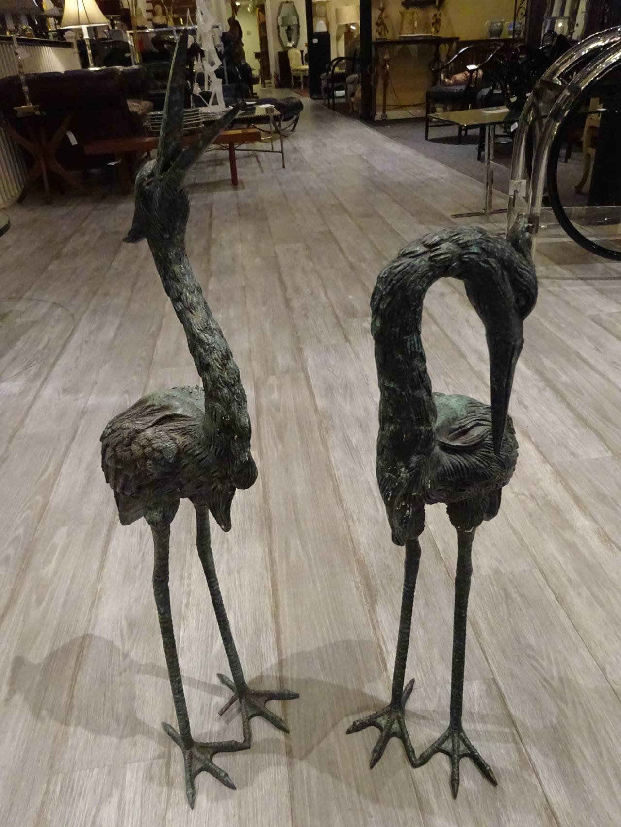 Pair of bronze heron garden statues which can easily be hooked up to water source and used as fountains.
On final sale reduced to $599!