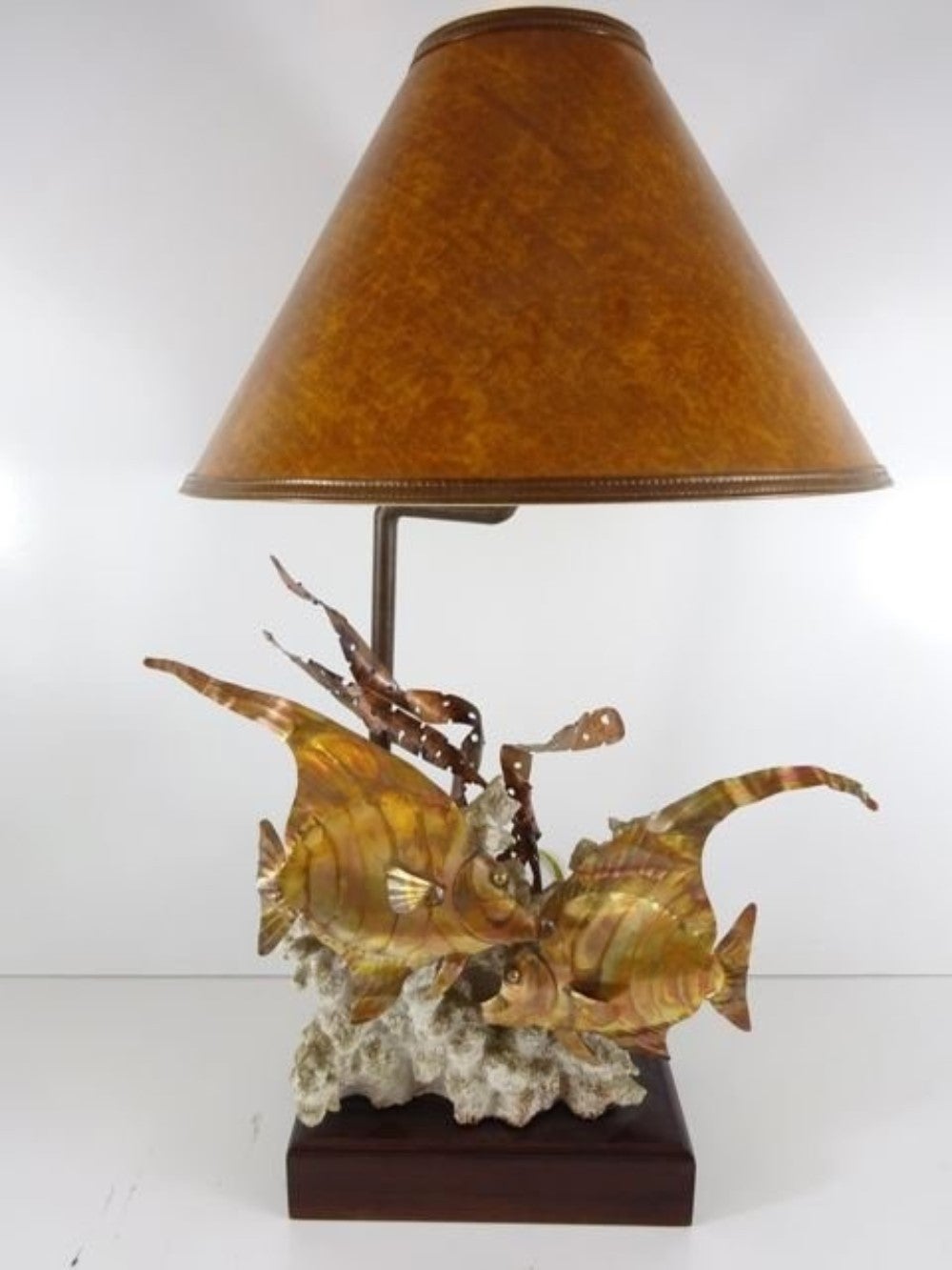 Pair of Fish Motif Lamps of Copper & Stone