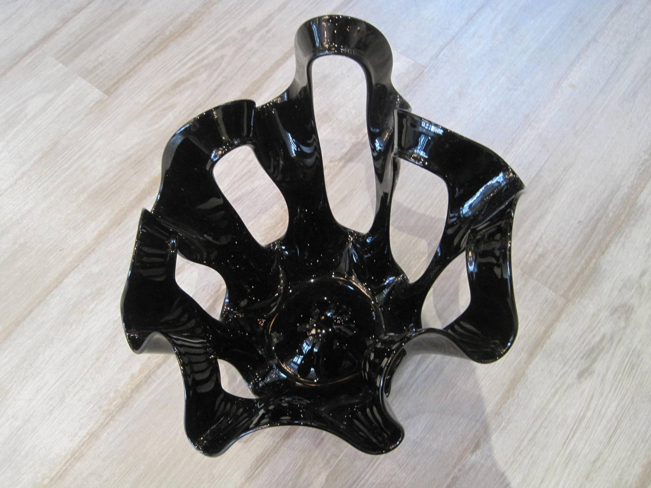Venini Style Black Glass Handkerchief Reticulated Vase at 1stdibs
