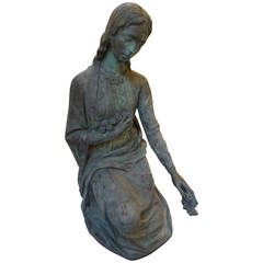 Life Size Verdigris Bronze Garden Seated Figure