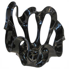 Venini Style Black Glass Handkerchief Reticulated Vase Venini Style Black Glass Handkerchief Reticulated Vase