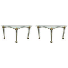 Pair 1970s Chrome and Glass Consoles