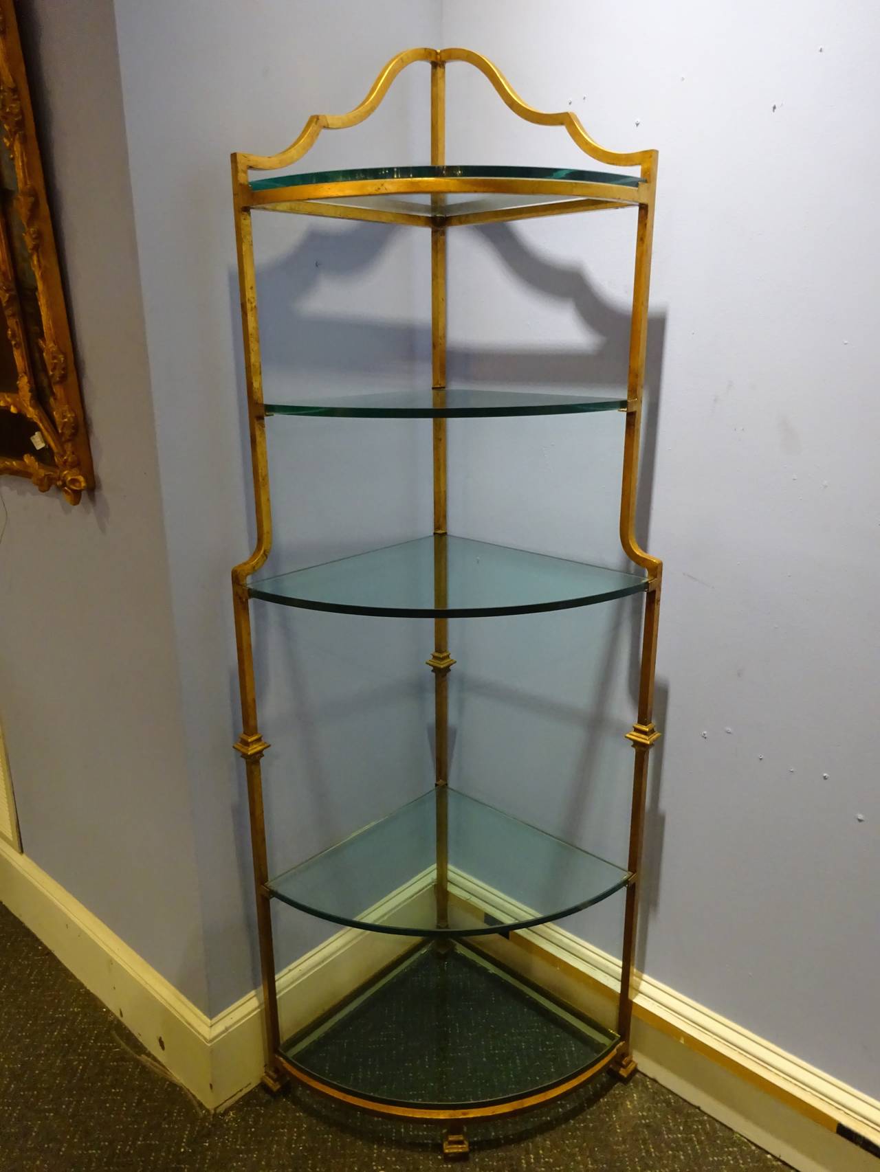 Git Metal Corner Etagere,  Substantional size, fitted with five heavy glass shelves