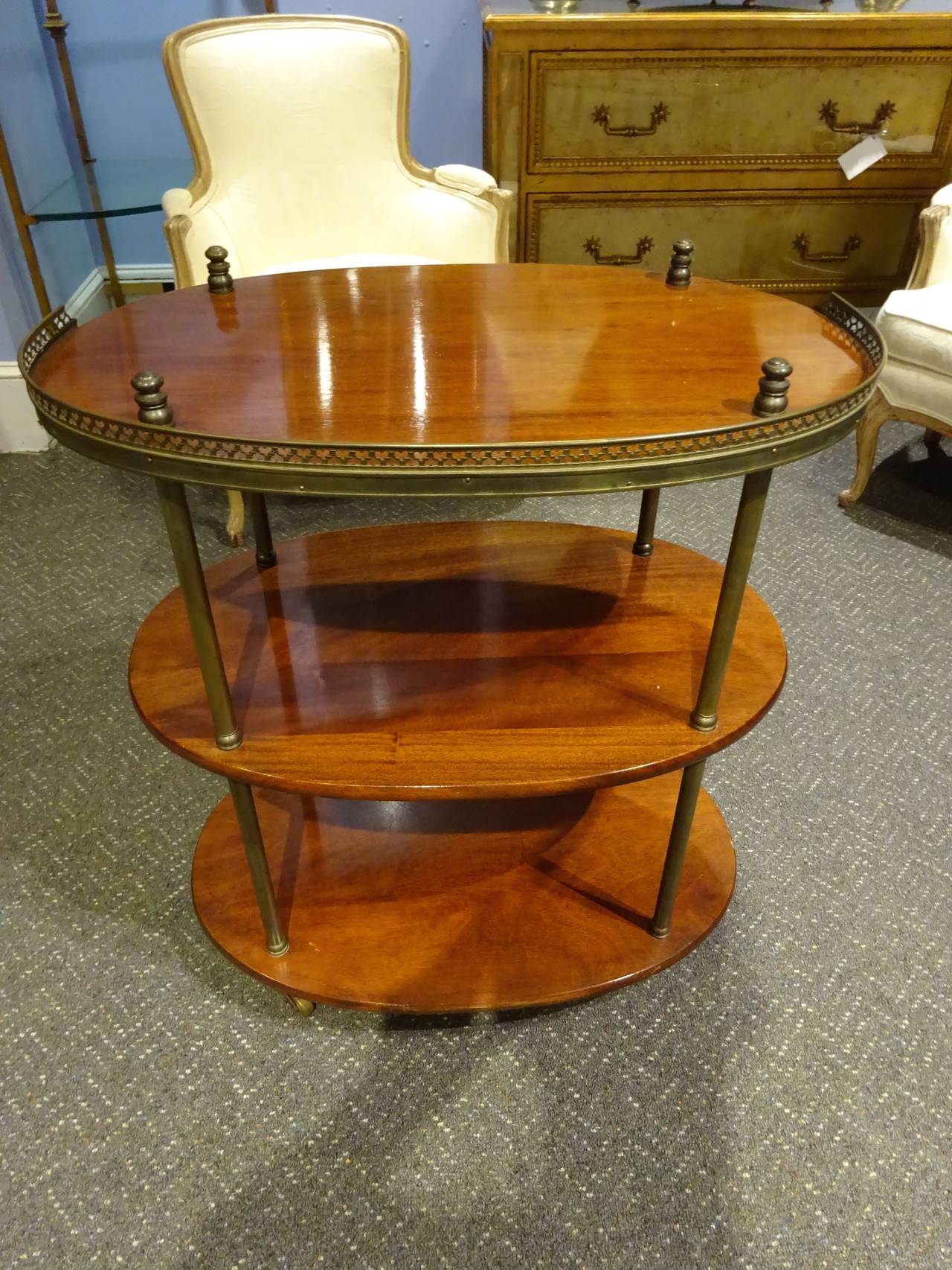 Georgian Style Three Tier Brass Mounted Mahogany Cart In Excellent Condition In Oaks, PA