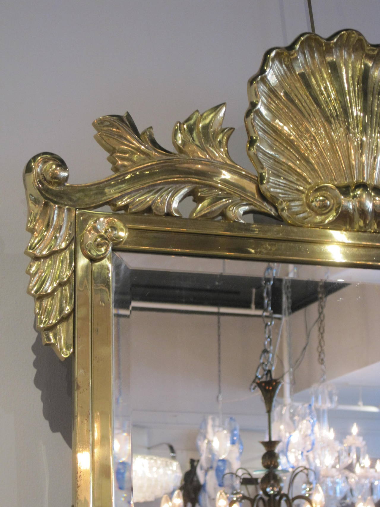 Mid-Century Modern Pair of Mastercraft Style Brass Shell Motif Mirrors