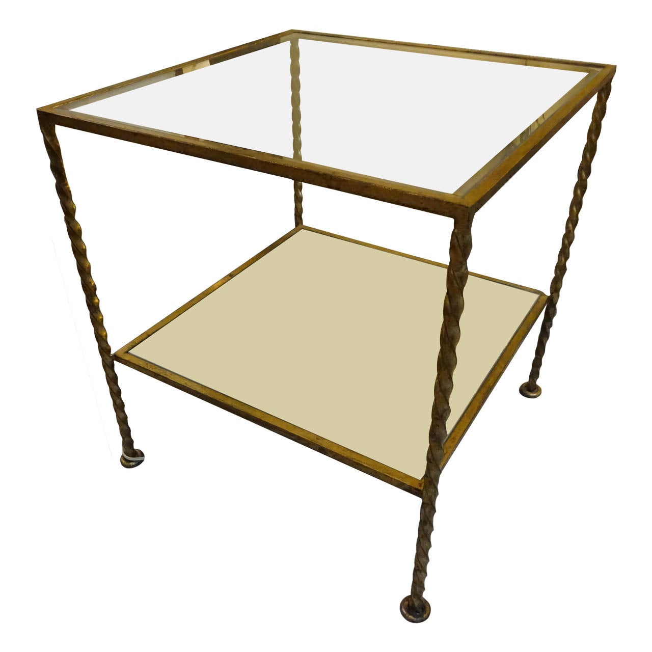 French Modern Gilt Metal Two Tiered Cube Table