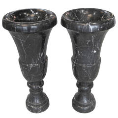 Pair of Italian Neo-Classic Campana-Form Black Marbe Floor Vases