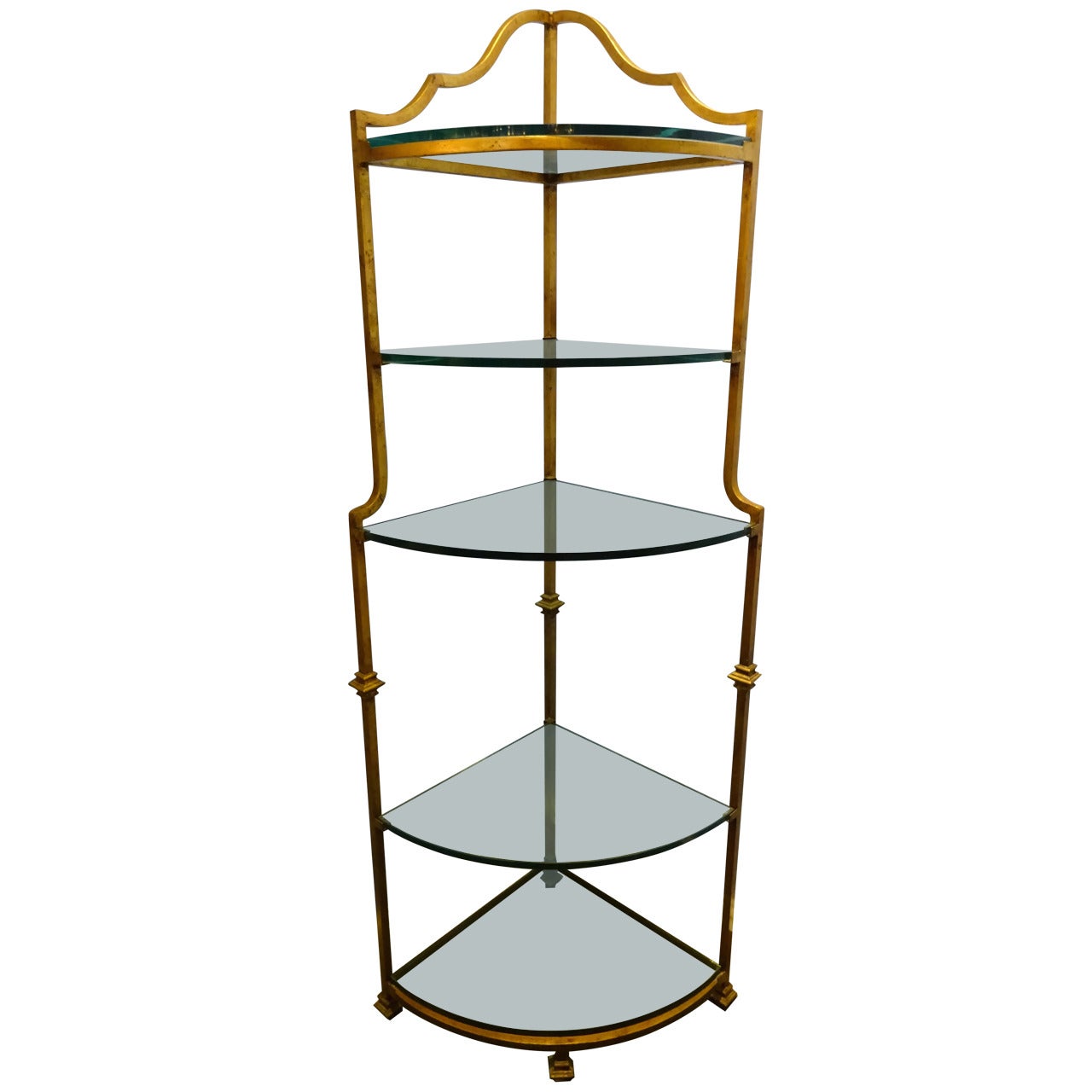 Eck-Etagere aus vergoldetem Metall