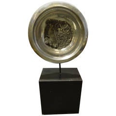 Large Mid Centry Modern Pewter Disc Sculpture
