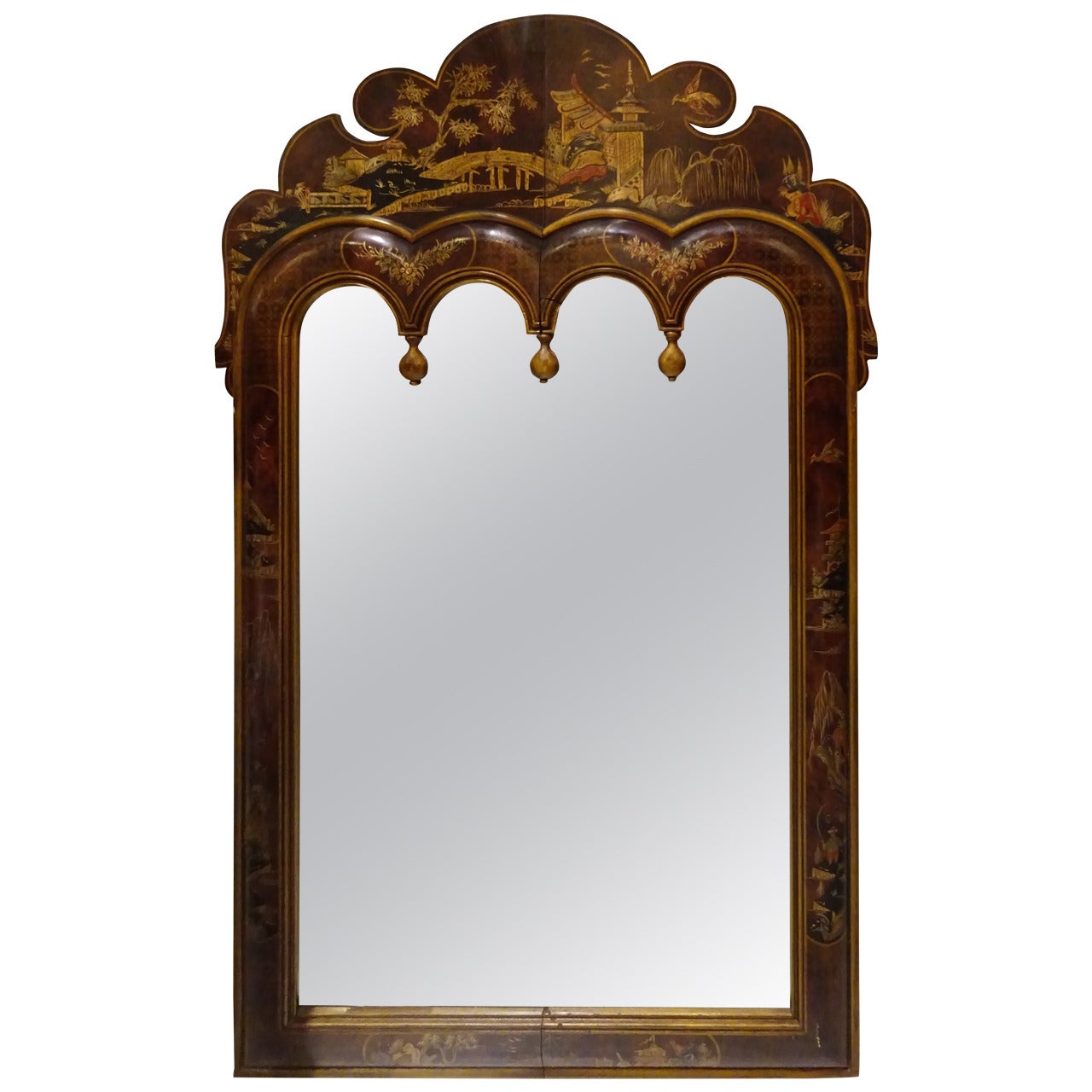 Chinoisere Lacquered Decorated Mirror