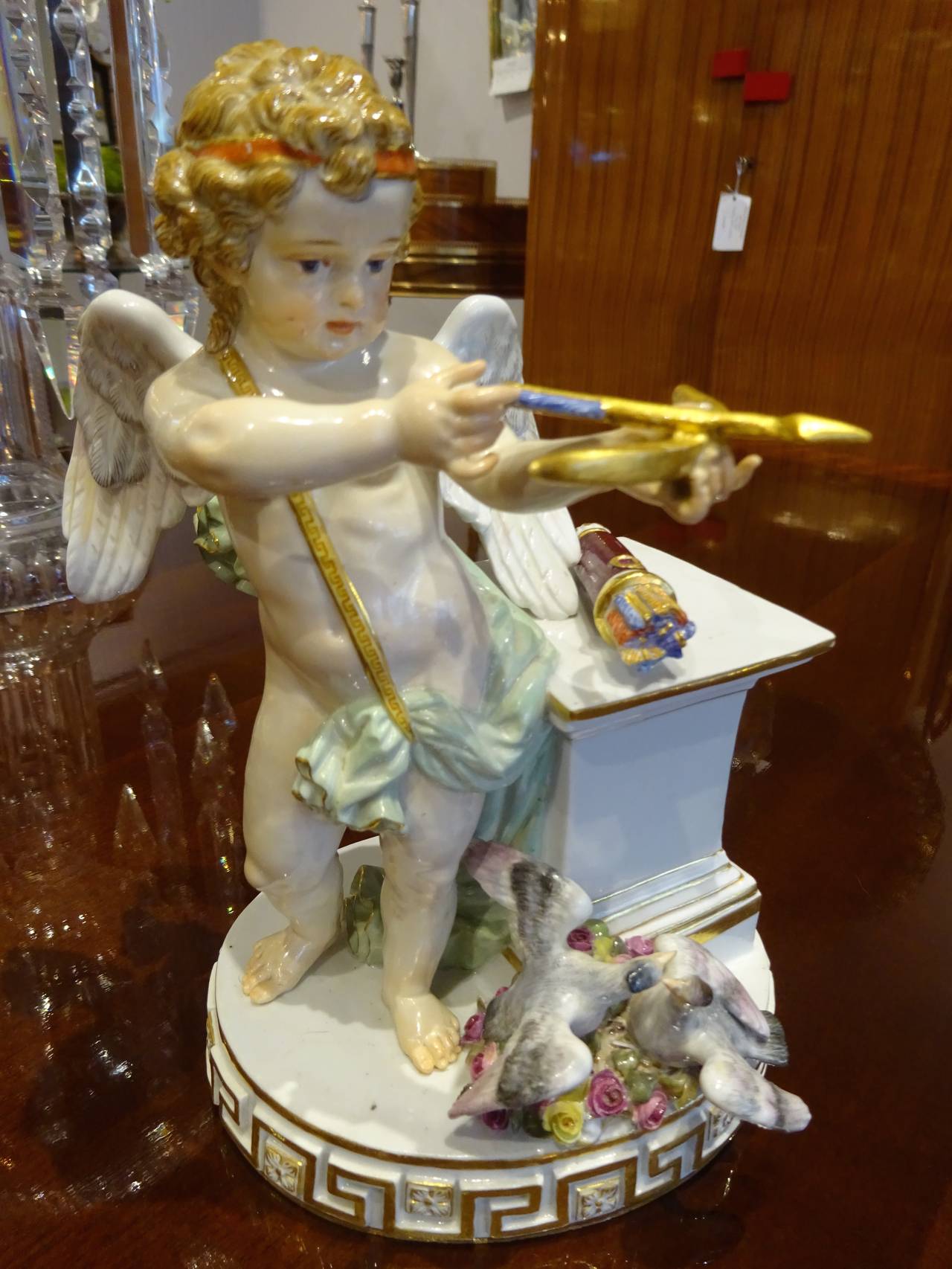 Large Meissen Figure of Cupid with Bow Blue Cross Swords incised mark G.30  and painters mark 89