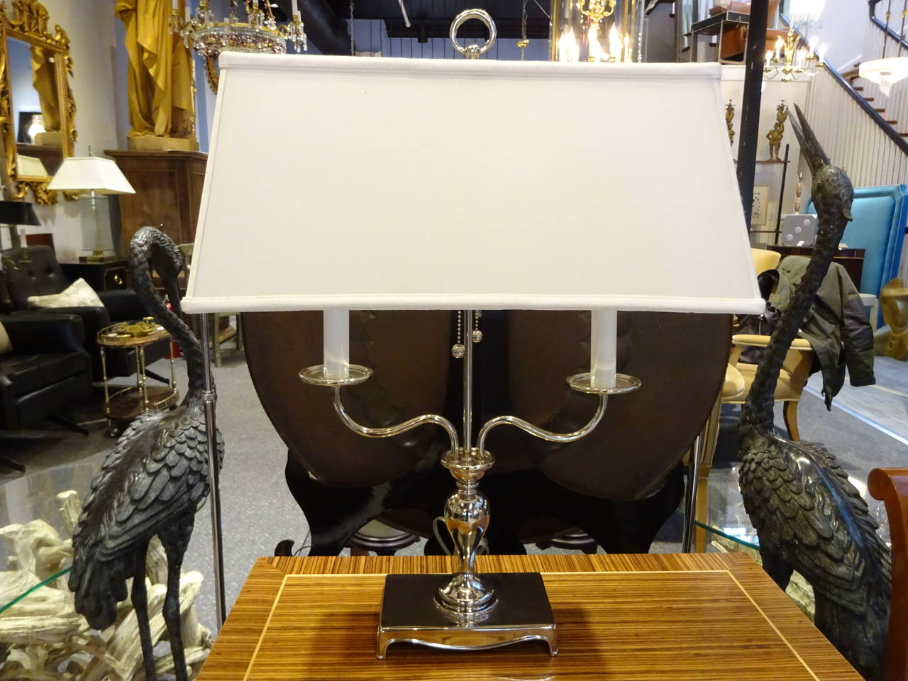 Neo Classic Silverplated  Bronze Bouillotte Lamp,Complete with shade