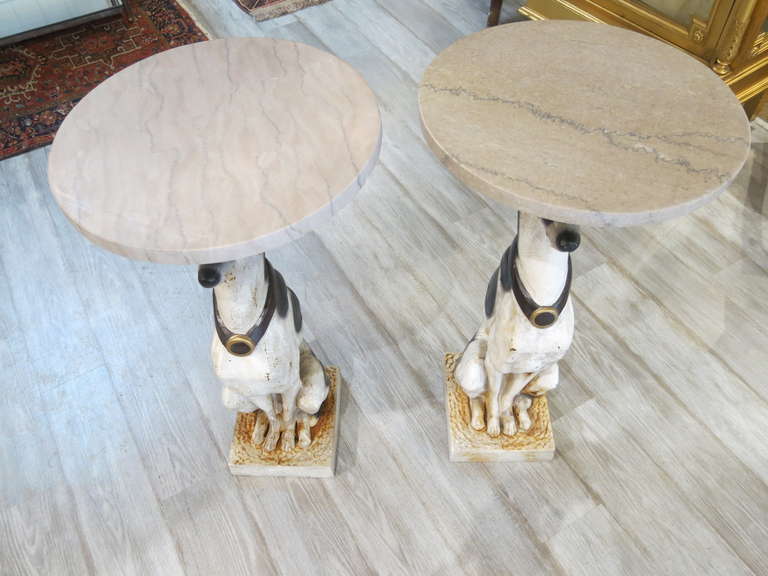 20th Century A Pair of Whimsical Cold Painted Cast Iron Whippet Side Tables