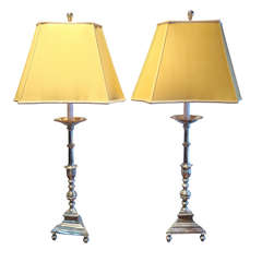 A Pair of 19th Century Silver Plated Pricket Lamps