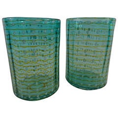 Pair of Murano Glass Cylinder Vases