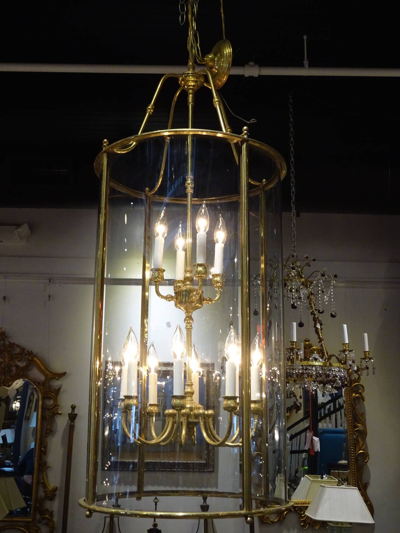 Georgian Large Vintage Brass Double Hanging Lantern