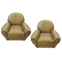 Pair of Ralph Lauren Leather Club Chairs