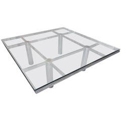 Tobia Scarpa for Knoll Square Glass and Chrome Coffee Table