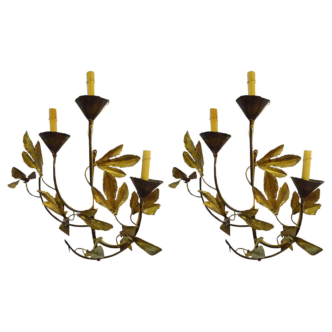 Pair of Tom Greene Style Bronze Wall Sconces For Sale