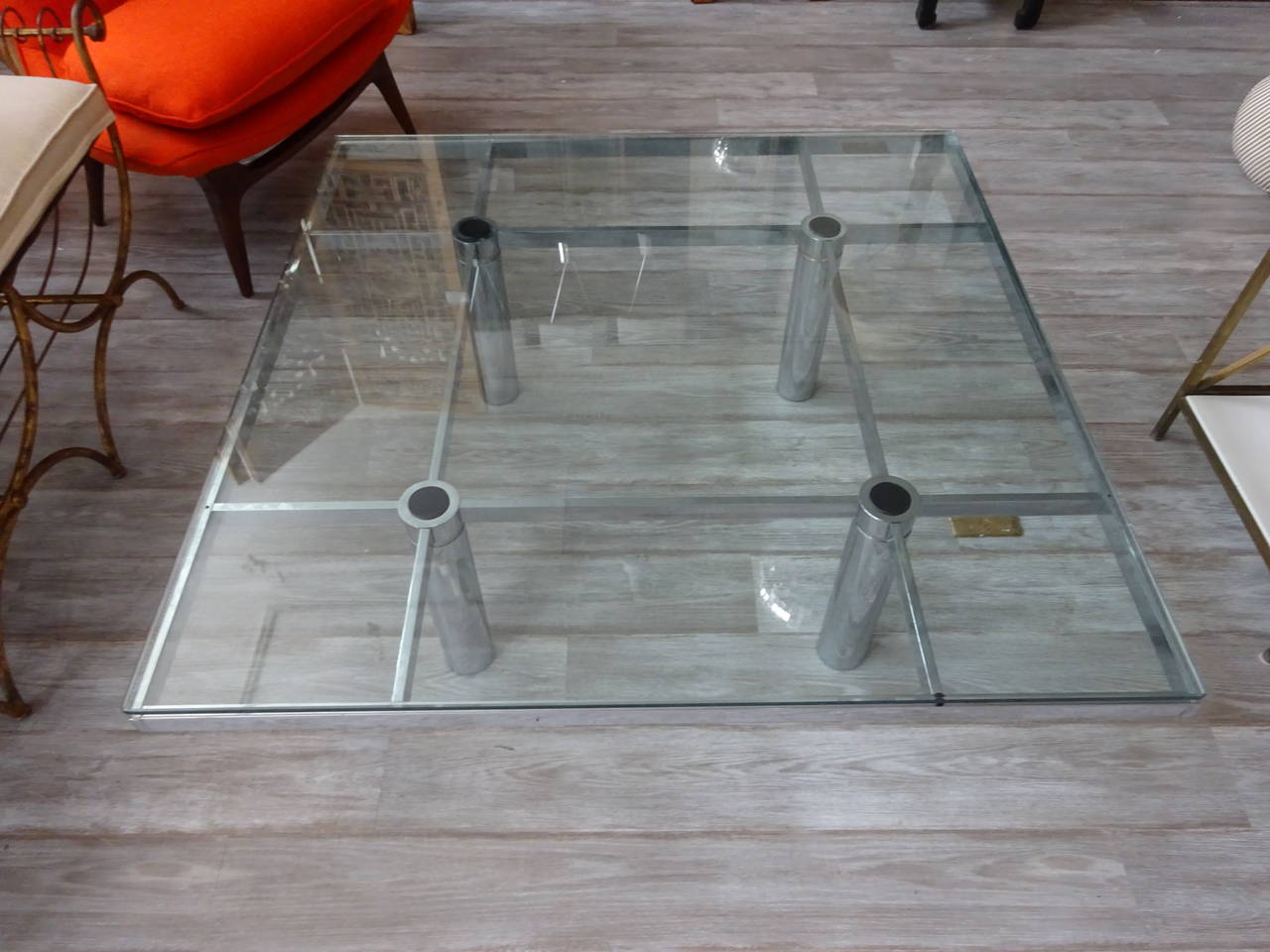 American Tobia Scarpa for Knoll Square Glass and Chrome Coffee Table