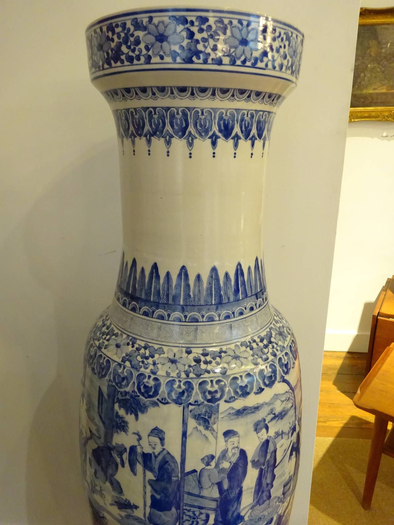 Palace Size Chinese Export Porcelain Vase, decorated in blue and white with Imperial Court Scenes