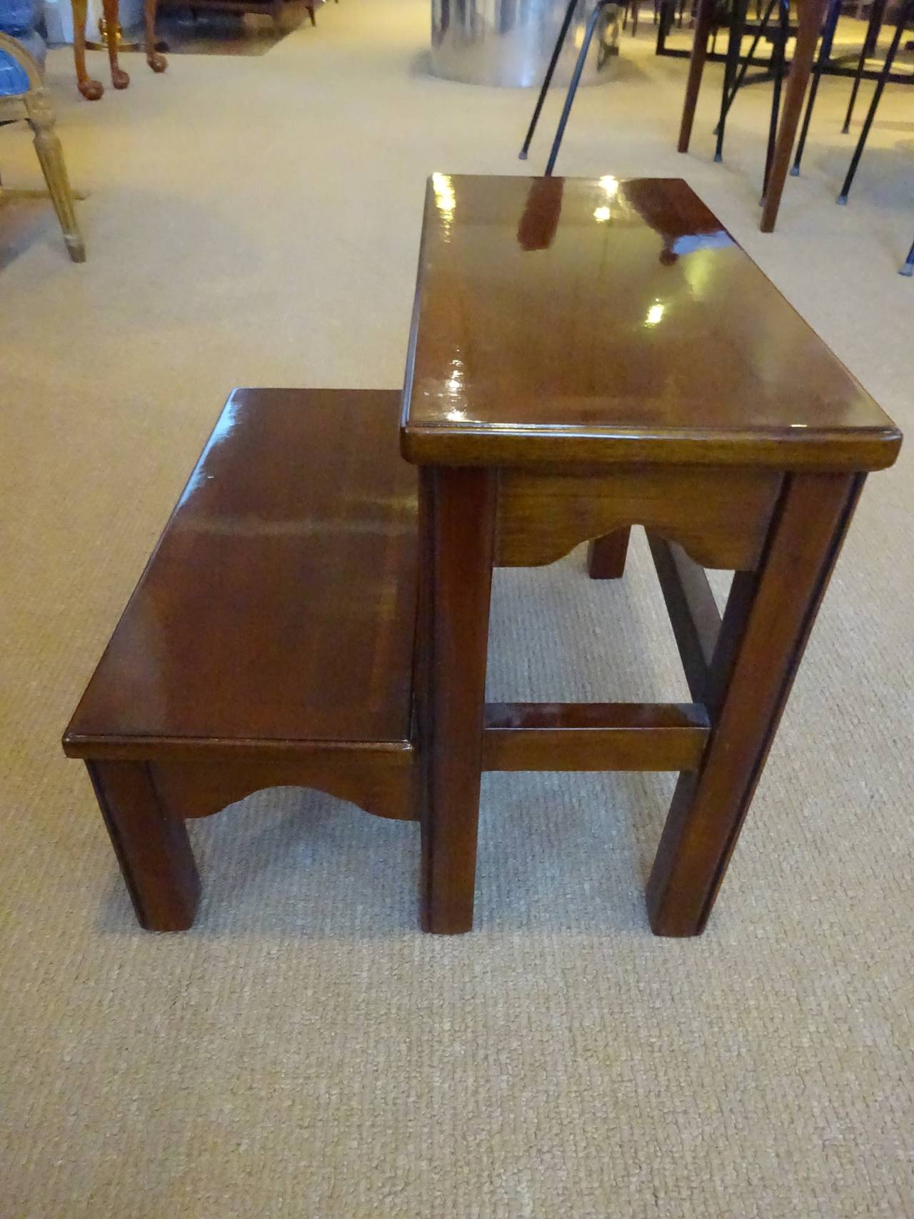 Georgian Style Mahogany Two Step Stool, perfect for library or bedroom, very sturdy. The height of the first step is 7.5" and the depth of the first step is 7.25".