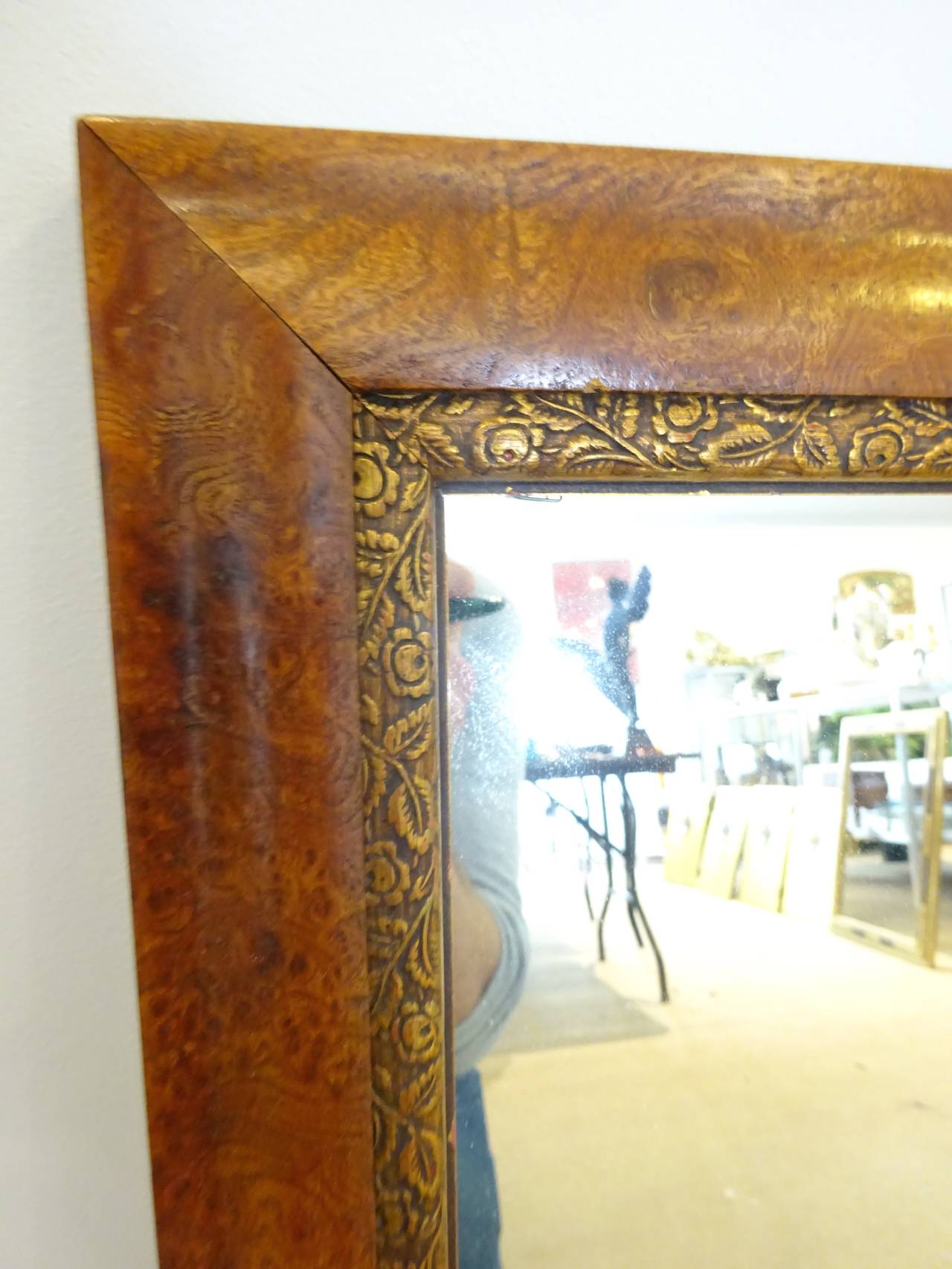 Burlwood Wood Mirror, of rectangualr form with gilt interior surround