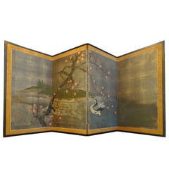 Vintage Japanese Four-Panel Screen