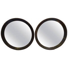 Near Pair of Leather Studded Mirrors