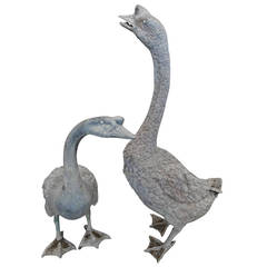 Pair of Bronze Geese Garden Statues