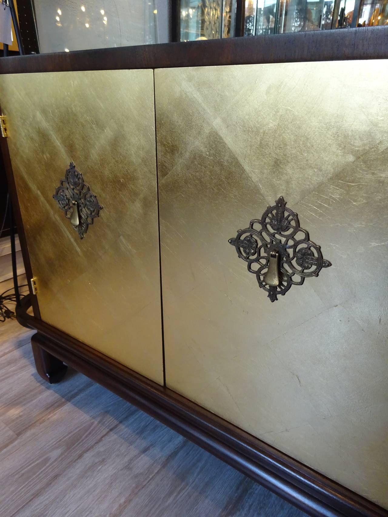 American Pair of John Stuart Gold Leaf Cabinets For Sale