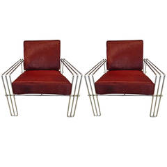 Pair of Italian Chrome Club Chairs with Pony Hair Upholstery